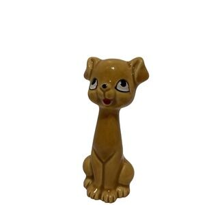 Vintage Ceramic Tan Puppy Dog Figurine Cute Sitting Whimsical Kitsch Collectible